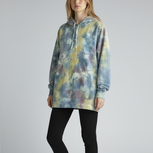NEW Young Fabulous & Broke Oversized Hoodie Tunic Sweatshirt Blue Tie Dye Small - Picture 2 of 14
